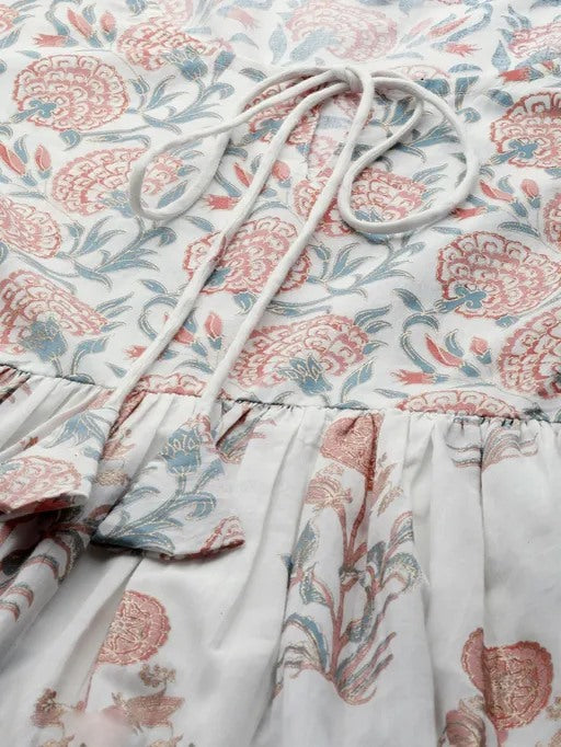 White viscose printed anarkali kurti