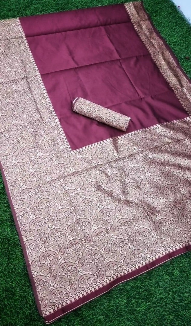 Wine banarasi kota silk jacquard weaving work wedding saree