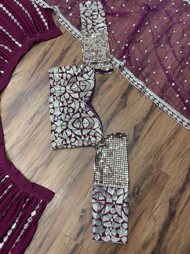 Wine georgette heavy embroidered wedding lehenga choli