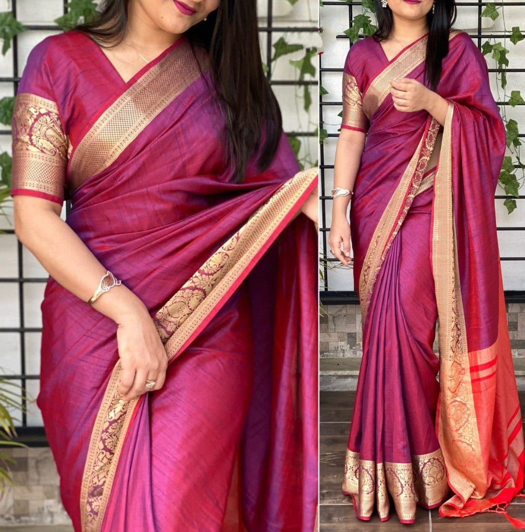 Wine heavy sana silk jacquard weaving work wedding saree