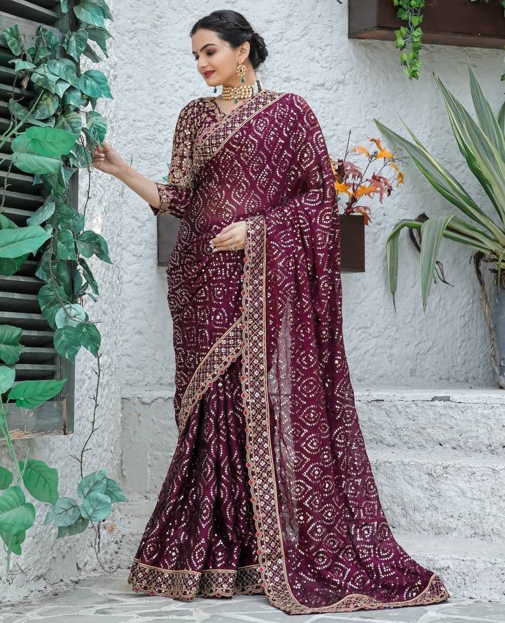 Wine kasturi silk heavy work wedding saree