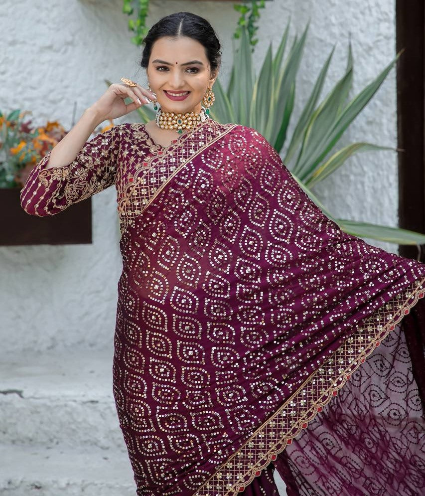Wine kasturi silk heavy work wedding saree