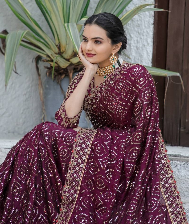 Wine kasturi silk heavy work wedding saree