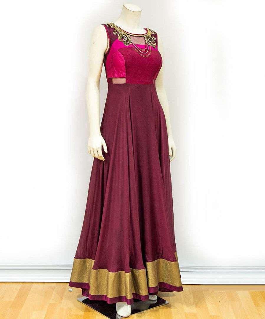 wine maroon georgette handworked partywear gown