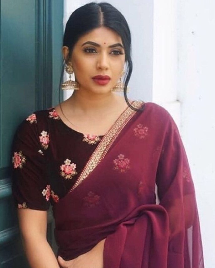 wine maroon georgette partywear saree