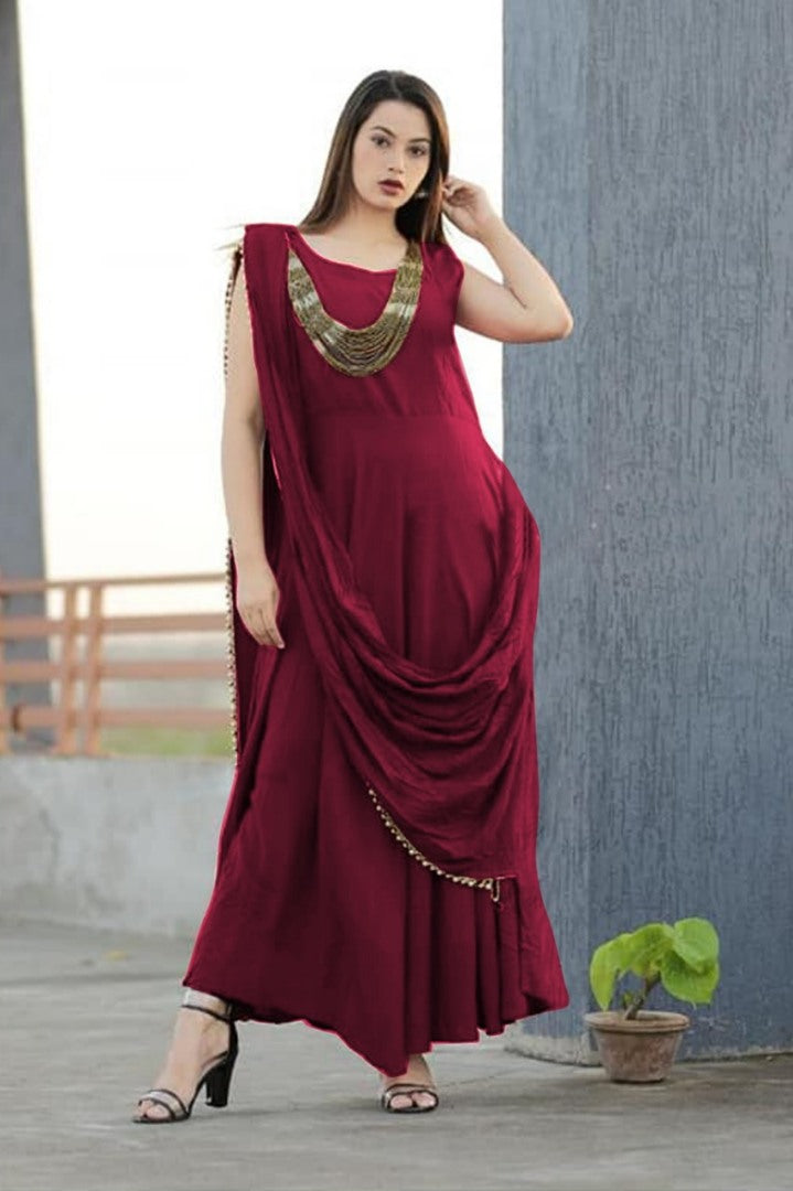 wine maroon heavy reyon stylist kurti