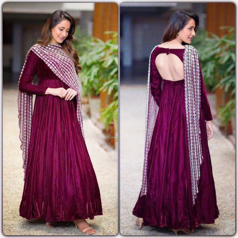 Wine maroon heavy tapeta silk partywear anarkali suit