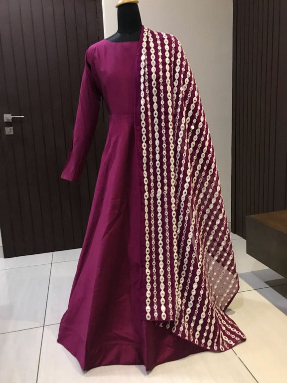 Wine maroon heavy tapeta silk partywear anarkali suit