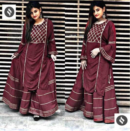 Wine maroon rayon cotton plazzo salwar suit