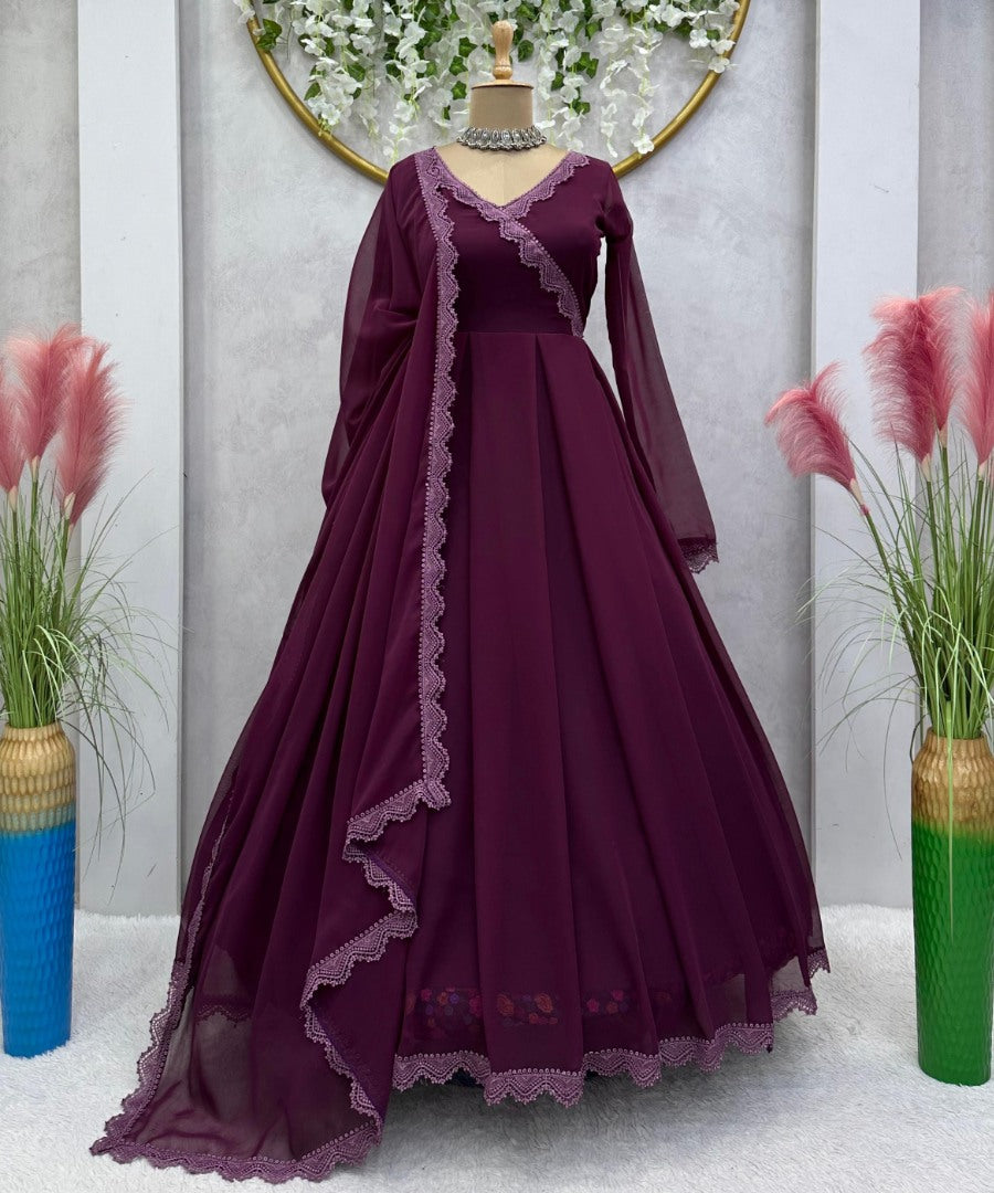 Wine plain party wear gown