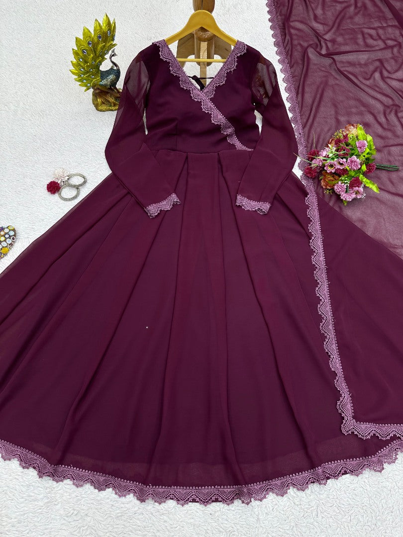 Wine plain party wear gown