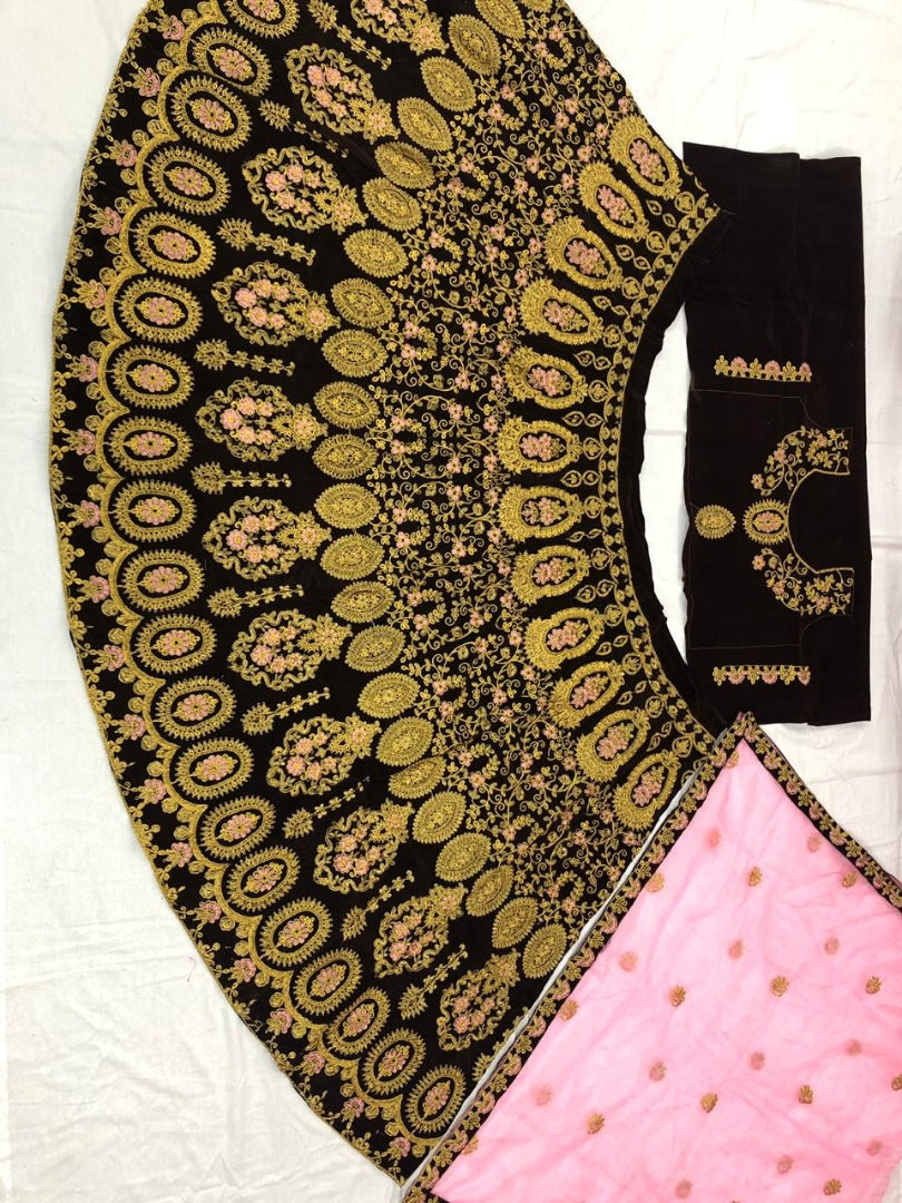 Wine purple velvet heavy embroidered wedding lehenga choli