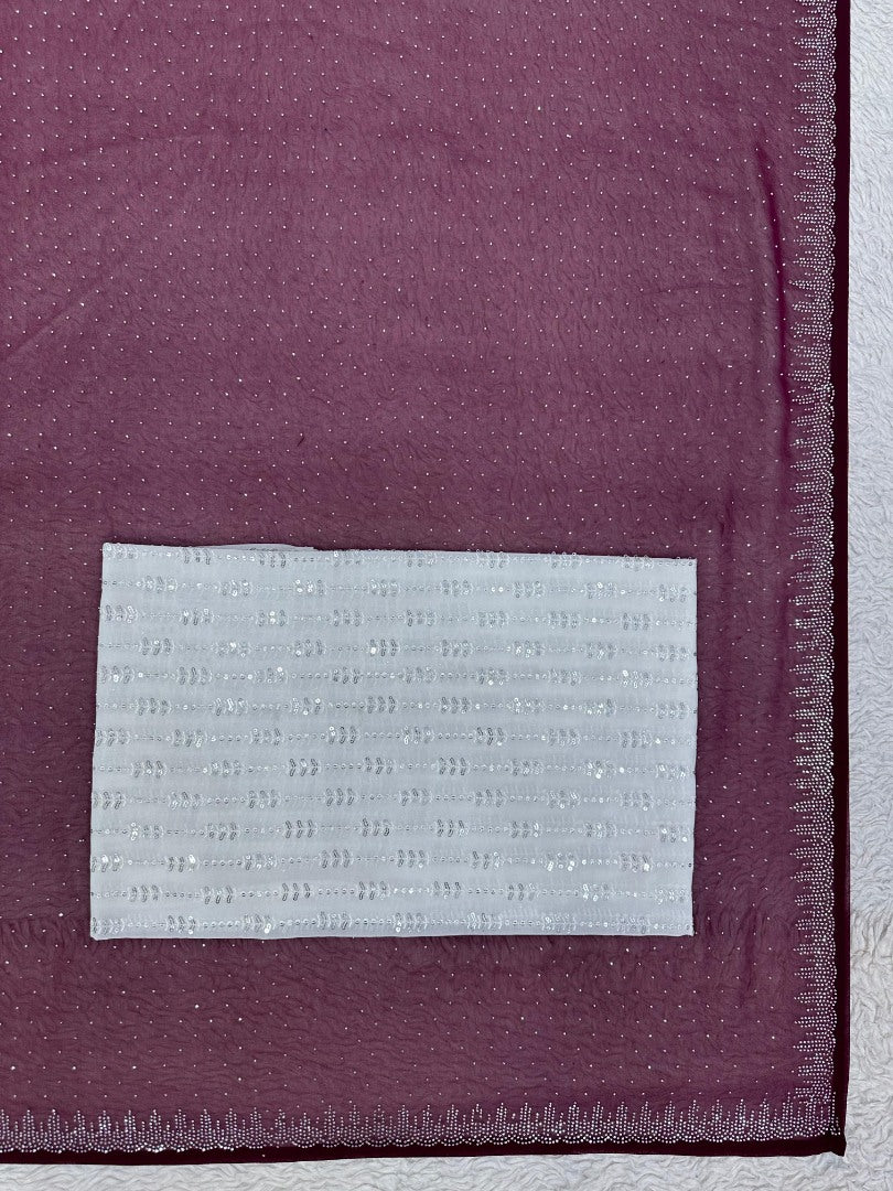 Wine shiny hot fix work party wear saree