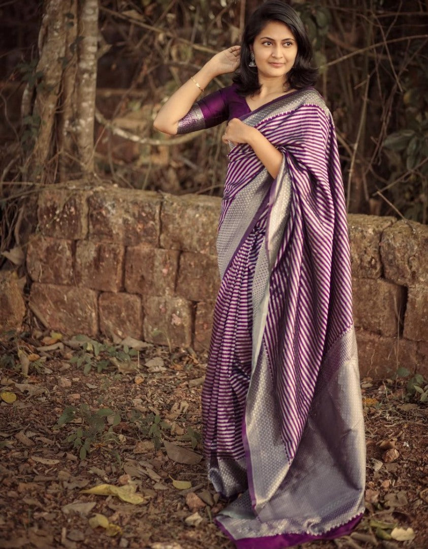 Wine soft lichi silk jacquard weaving work saree