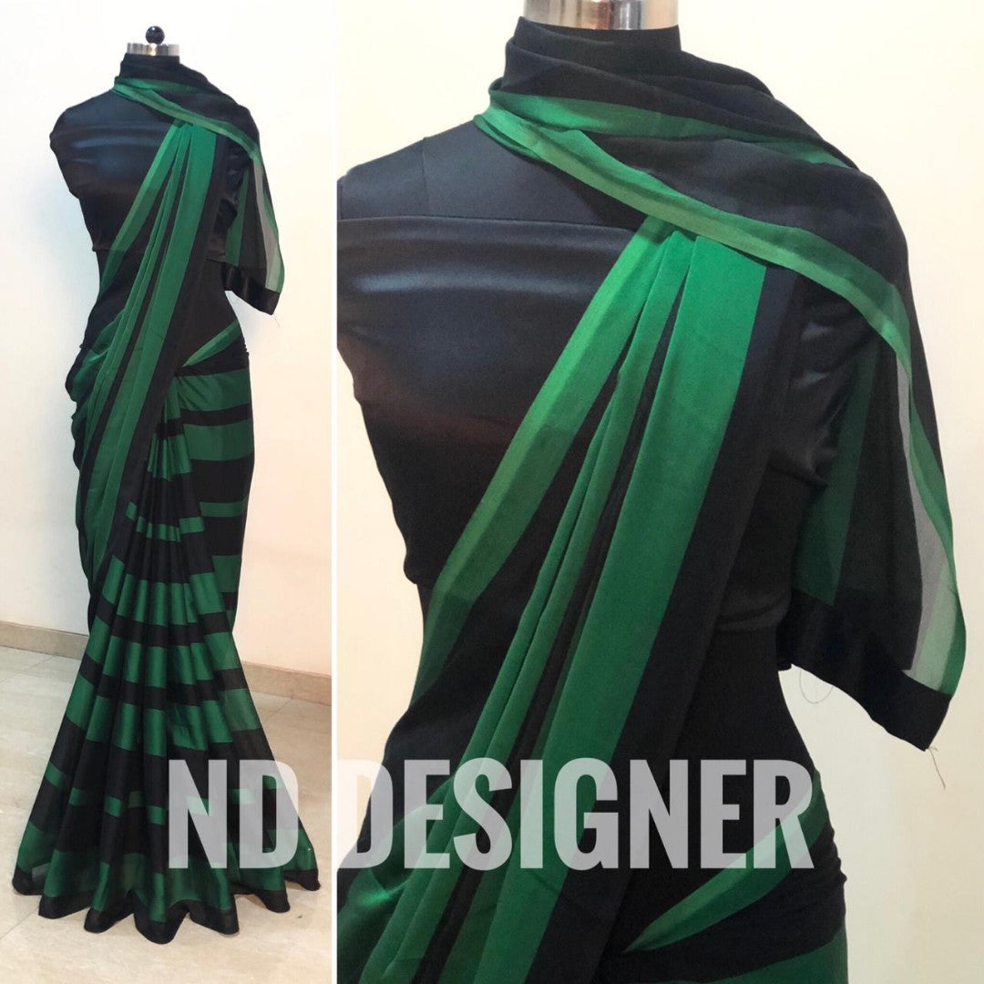 Yellow and Black strip rangoli silk saree