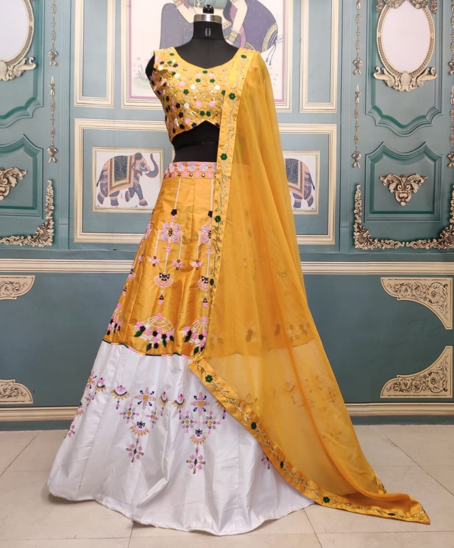 Yellow and white mehndi rasam lehenga choli