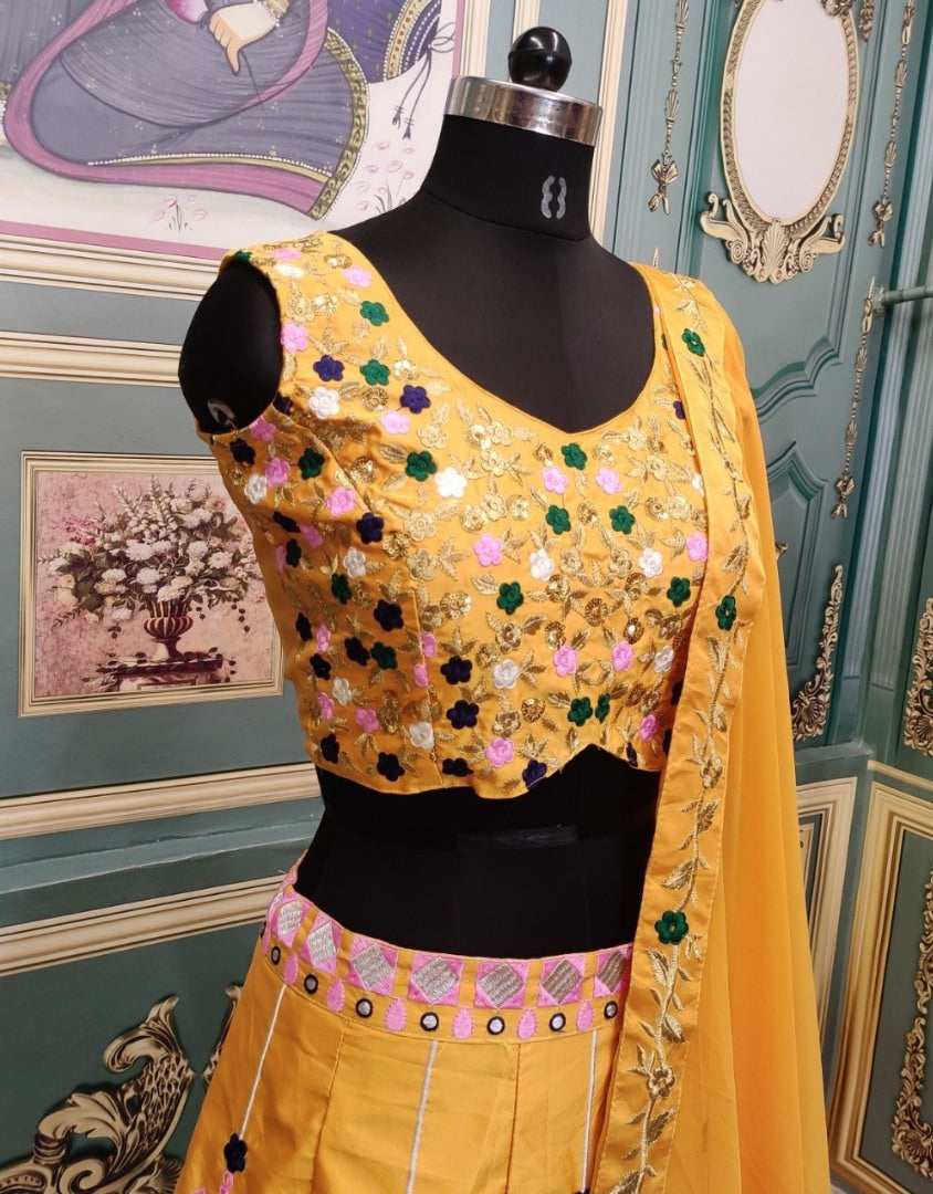 Yellow and white mehndi rasam lehenga choli