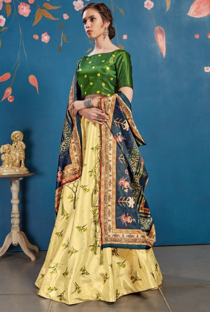 Yellow art silk digital printed lehenga choli
