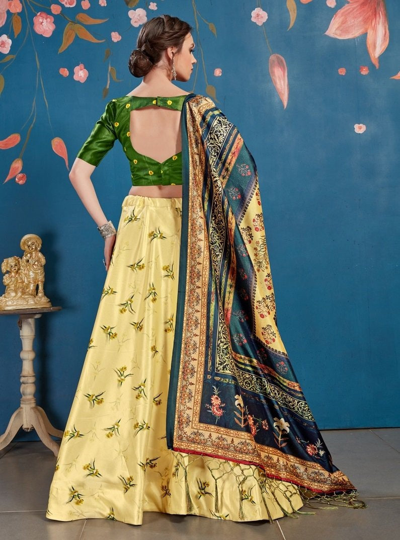 Yellow art silk digital printed lehenga choli