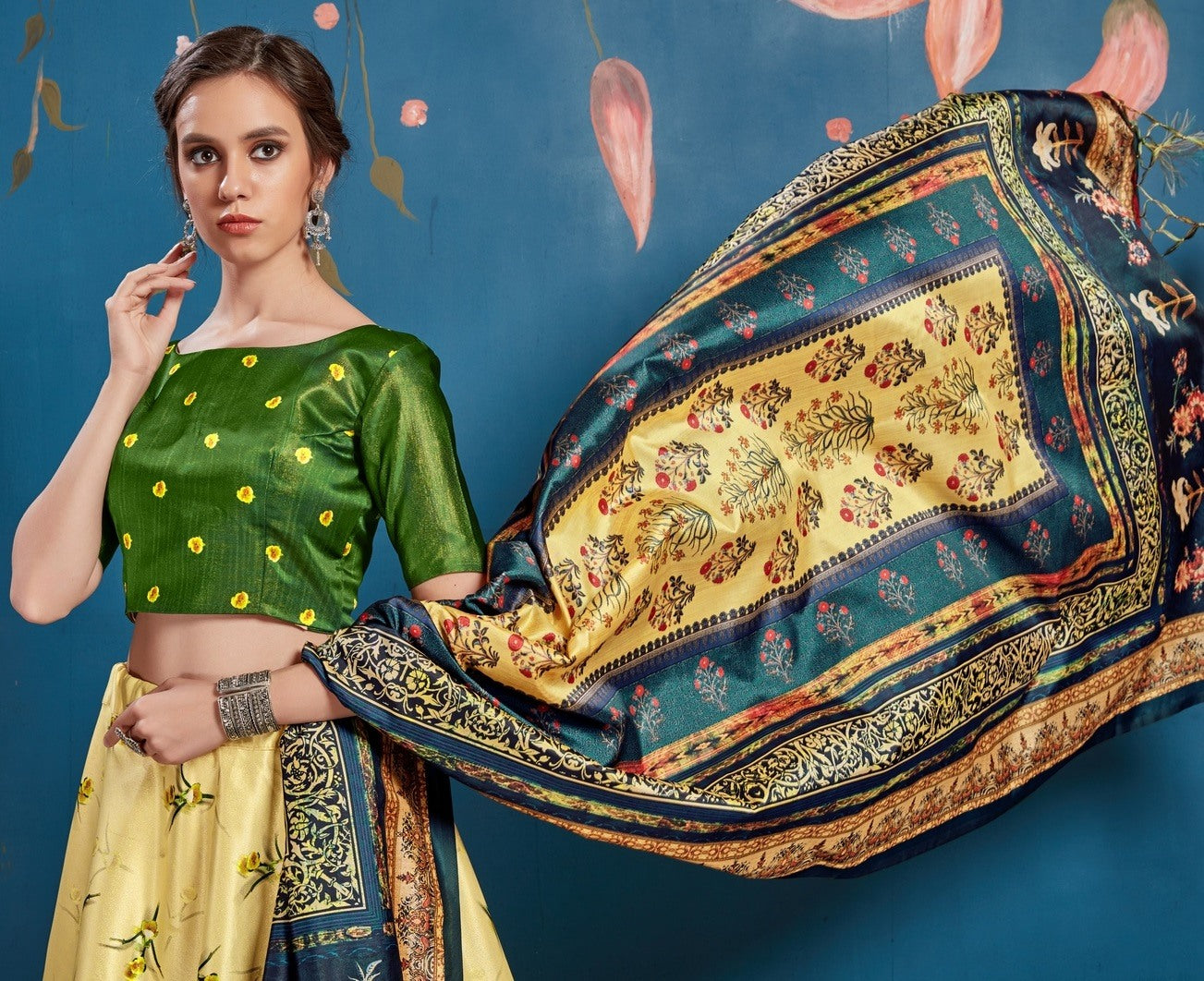 Yellow art silk digital printed lehenga choli