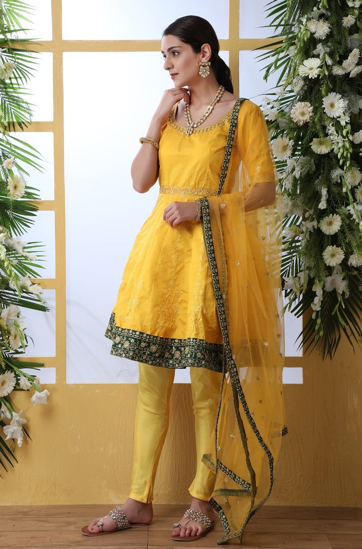 Yellow art silk salwar suit