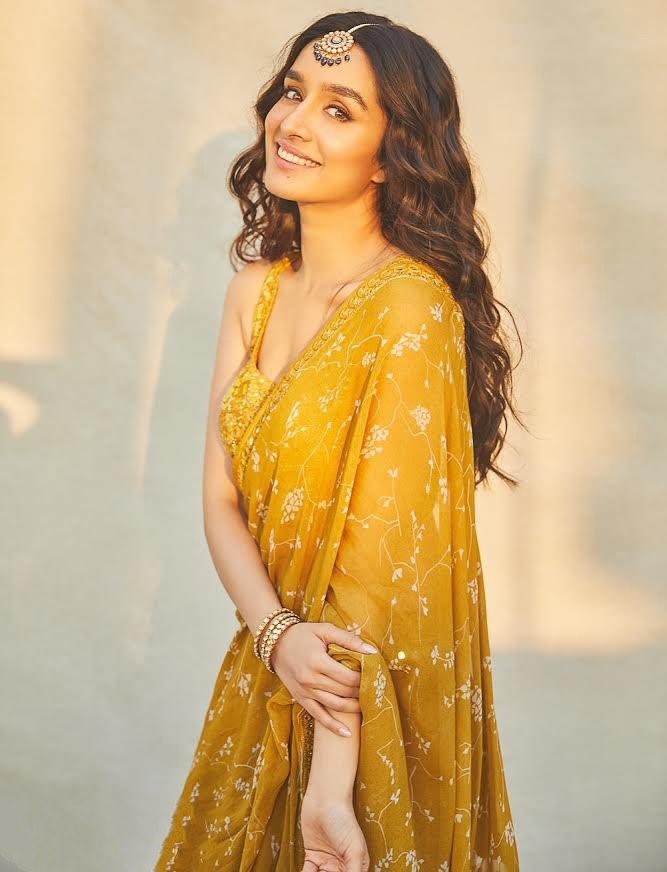 Yellow chinon silk printed paper mirror work border saree