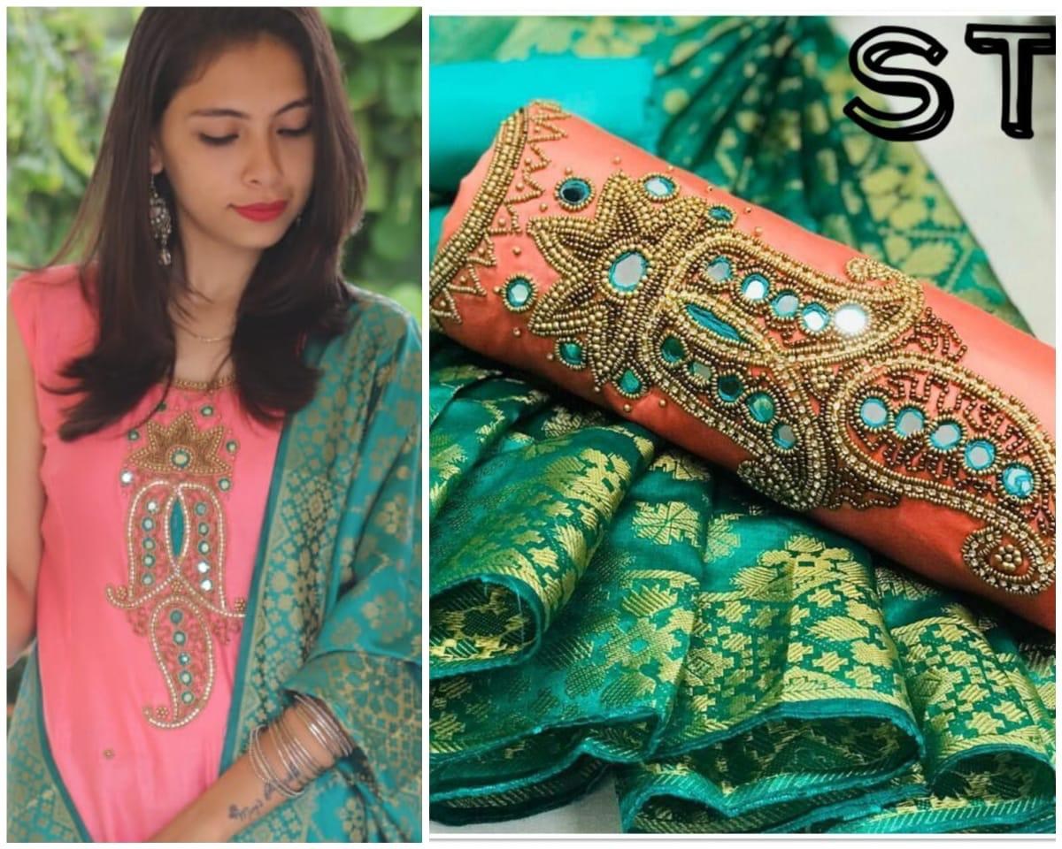 yellow cotton handworked churidar salwar suit