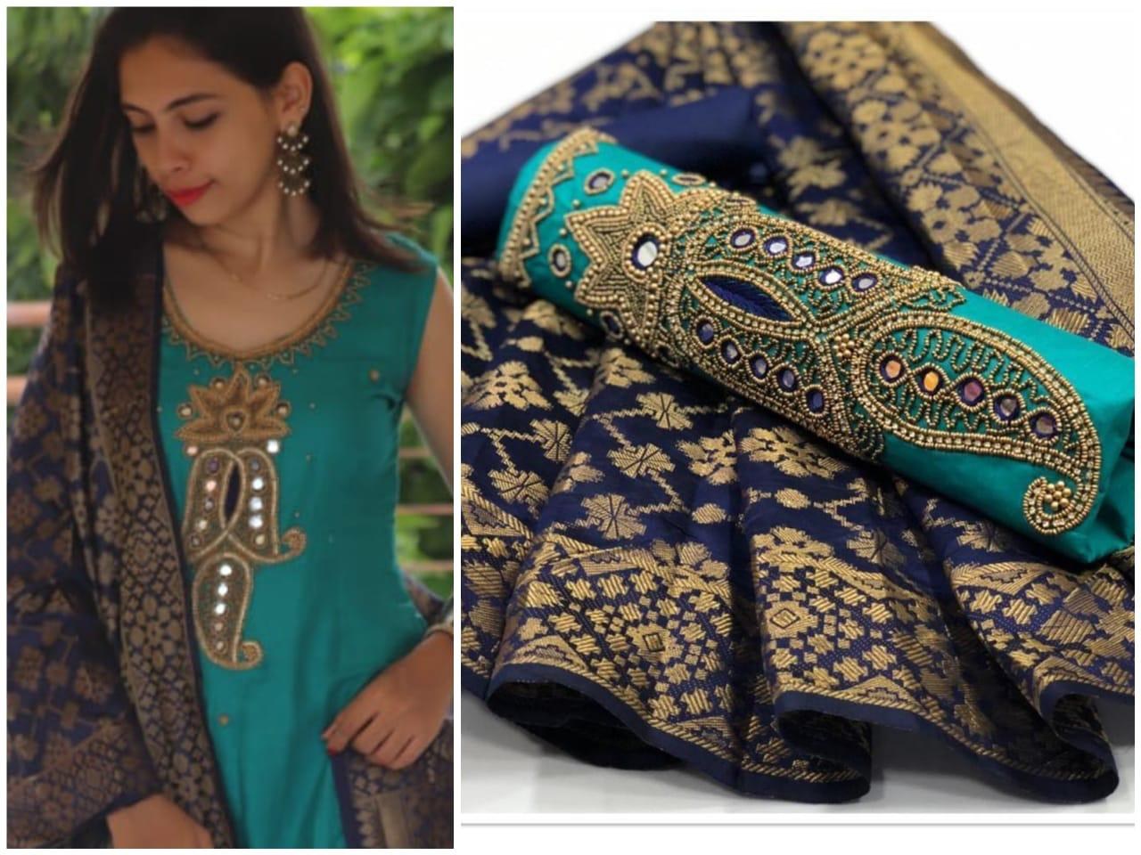 yellow cotton handworked churidar salwar suit