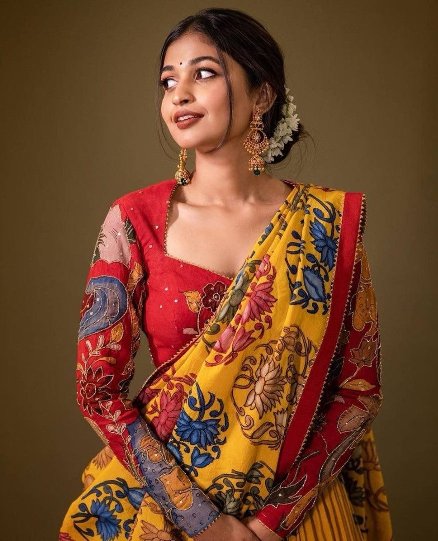 Yellow cotton printed lehenga choli