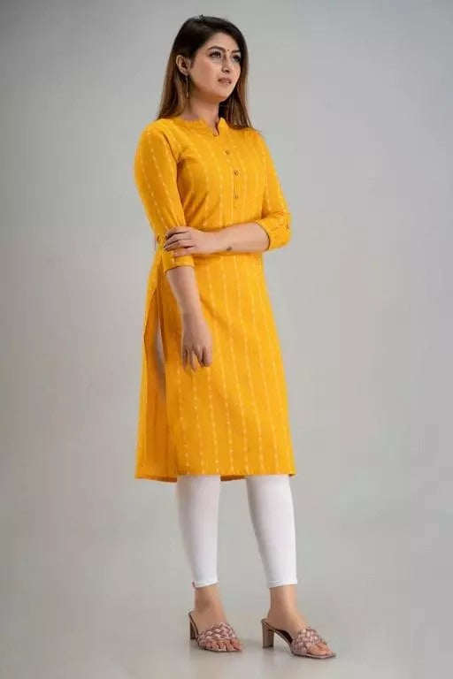 Yellow cotton straight kurti