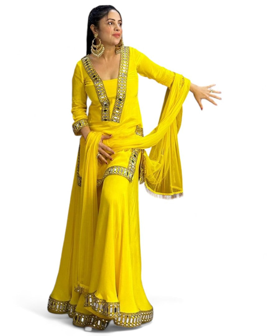 Yellow designer palazzo suit