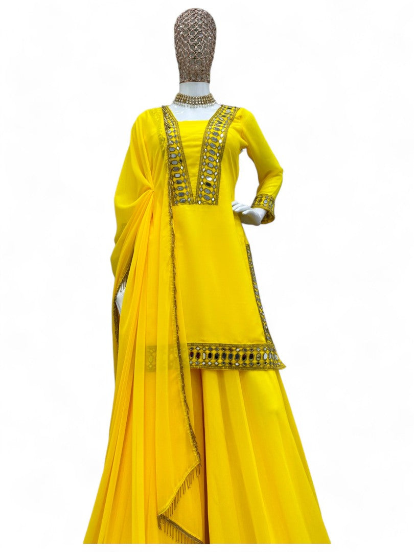 Yellow designer palazzo suit