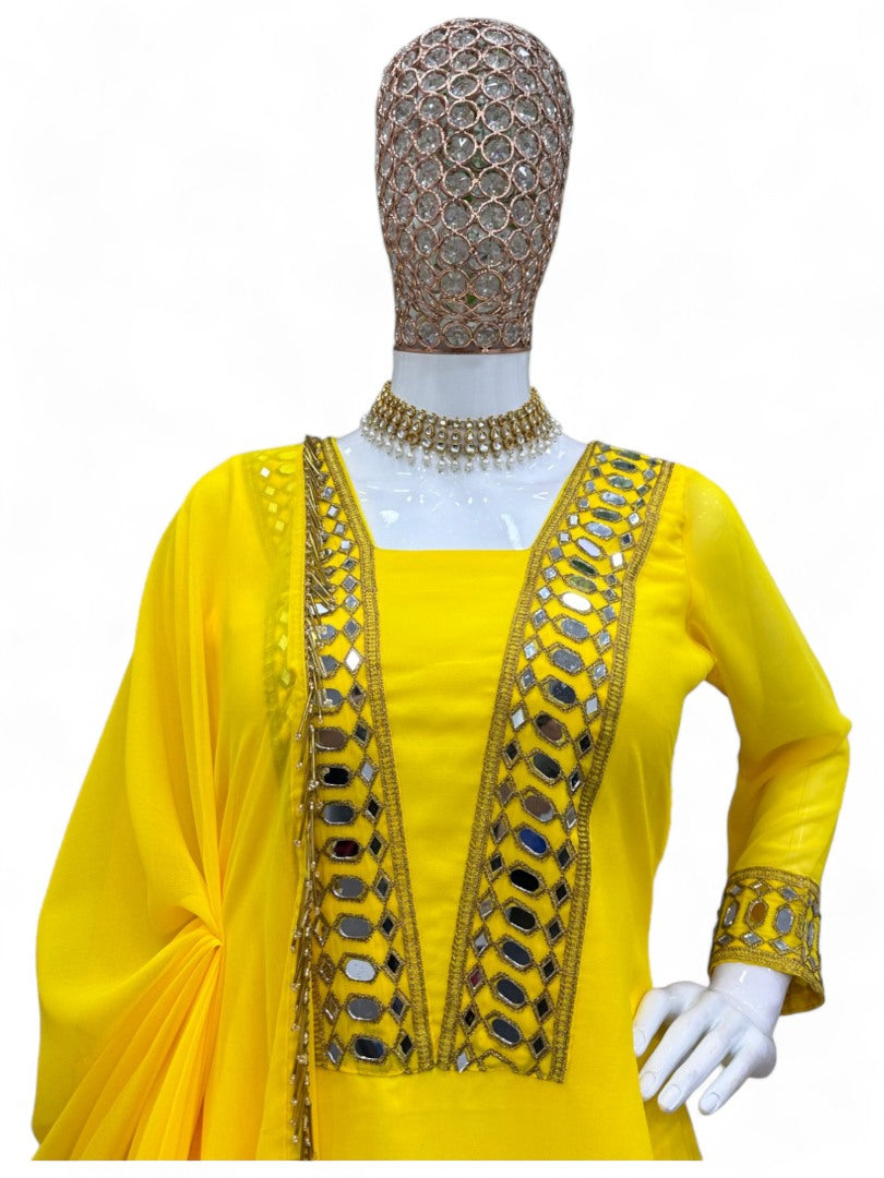 Yellow designer palazzo suit