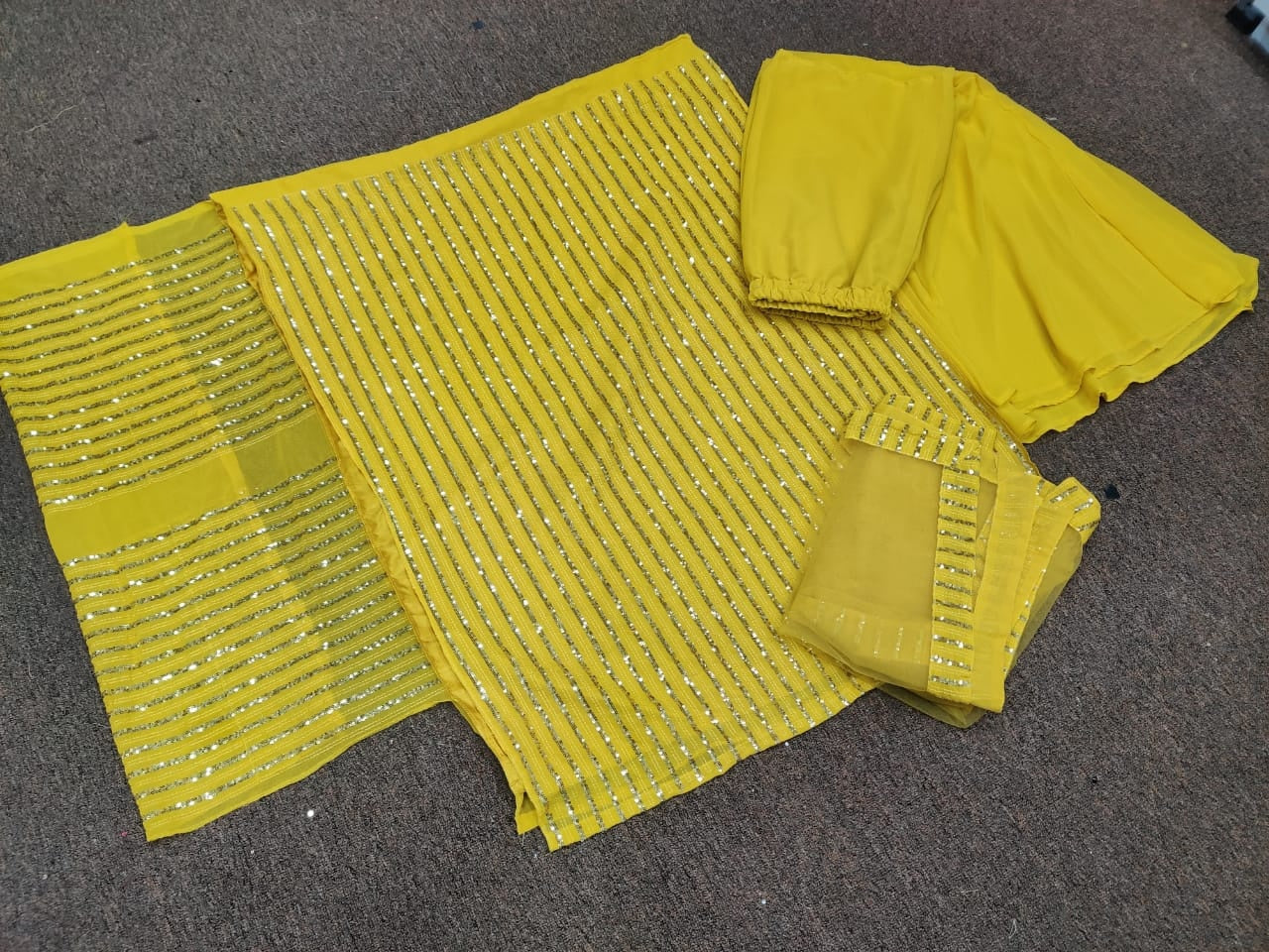 Yellow faux georgette sequence work plazzo salwar suit