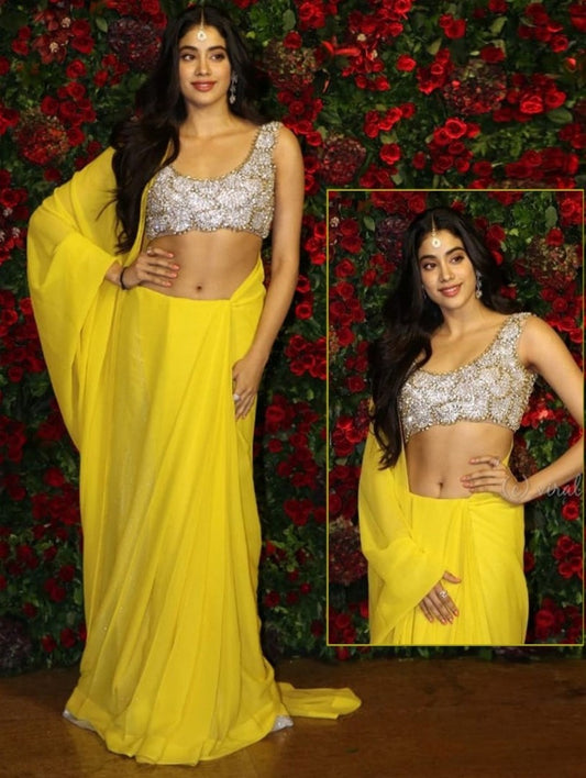 Yellow georgette beautiful partywear saree