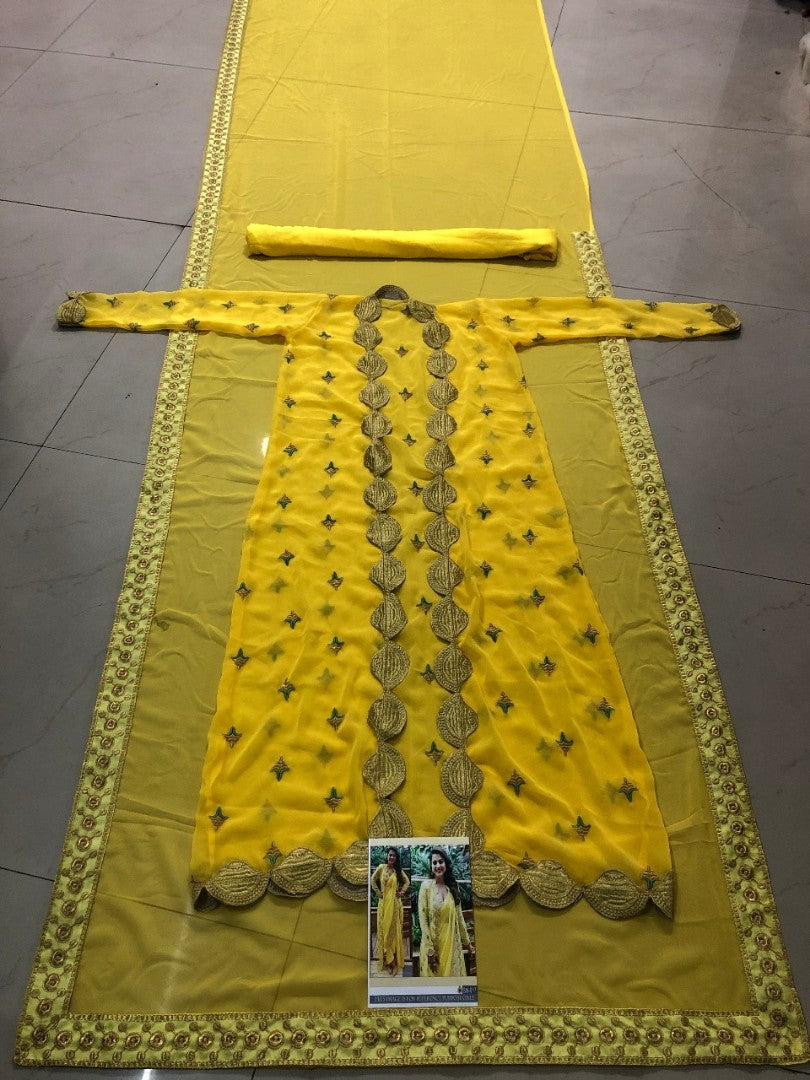 yellow georgette bollywood indowestern saree with shrug