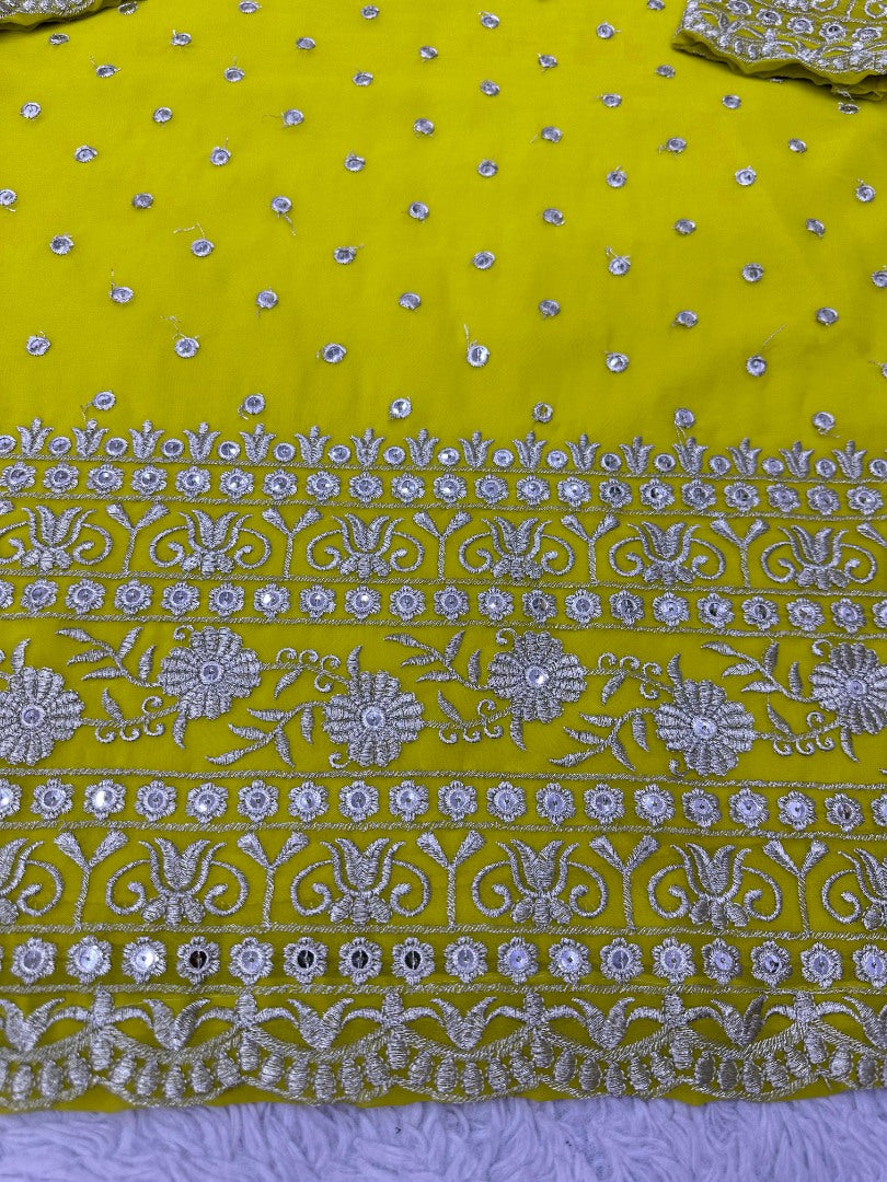 Yellow georgette ceremonial palazzo suit