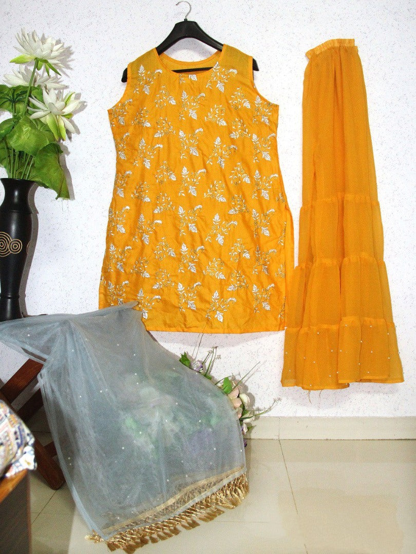 Yellow georgette designer sharara suit