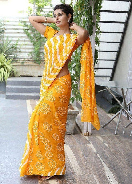 Yellow georgette digital printed saree