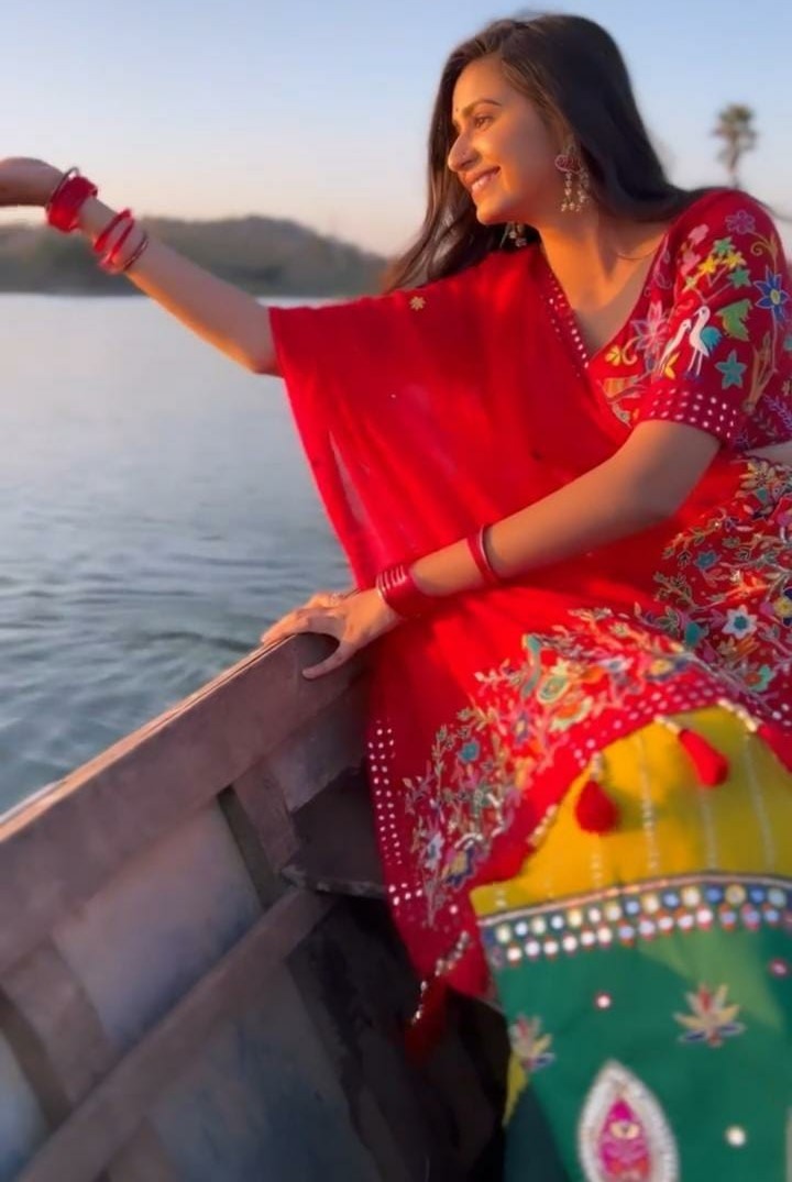 Yellow georgette embroidered and real mirror work festival lehenga choli