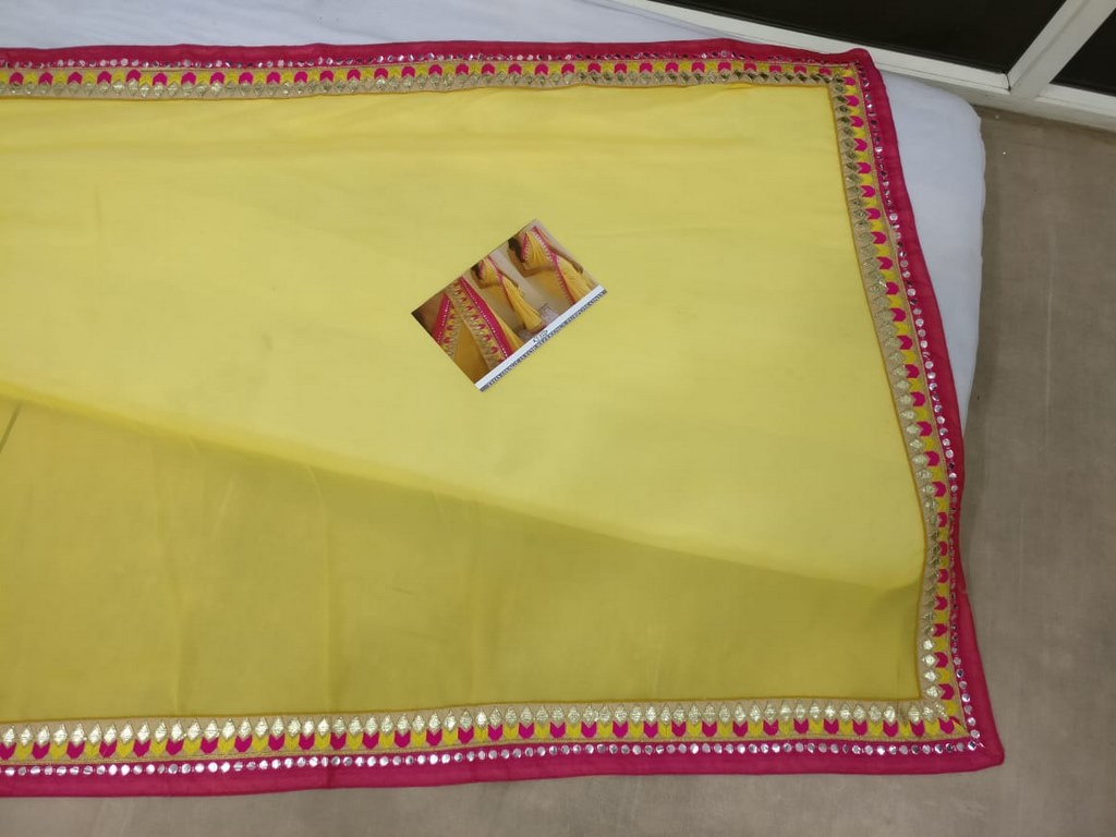 Yellow georgette embroidered partywear saree