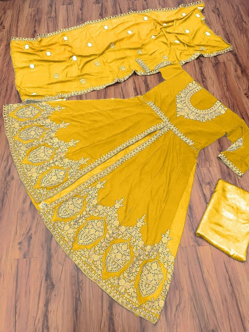 Yellow georgette embroidered salwar suit