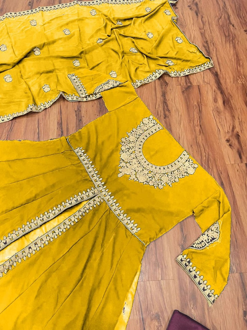Yellow georgette embroidered salwar suit