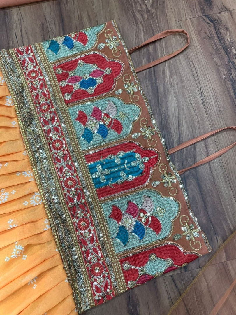 Yellow georgette embroidered sharara suit