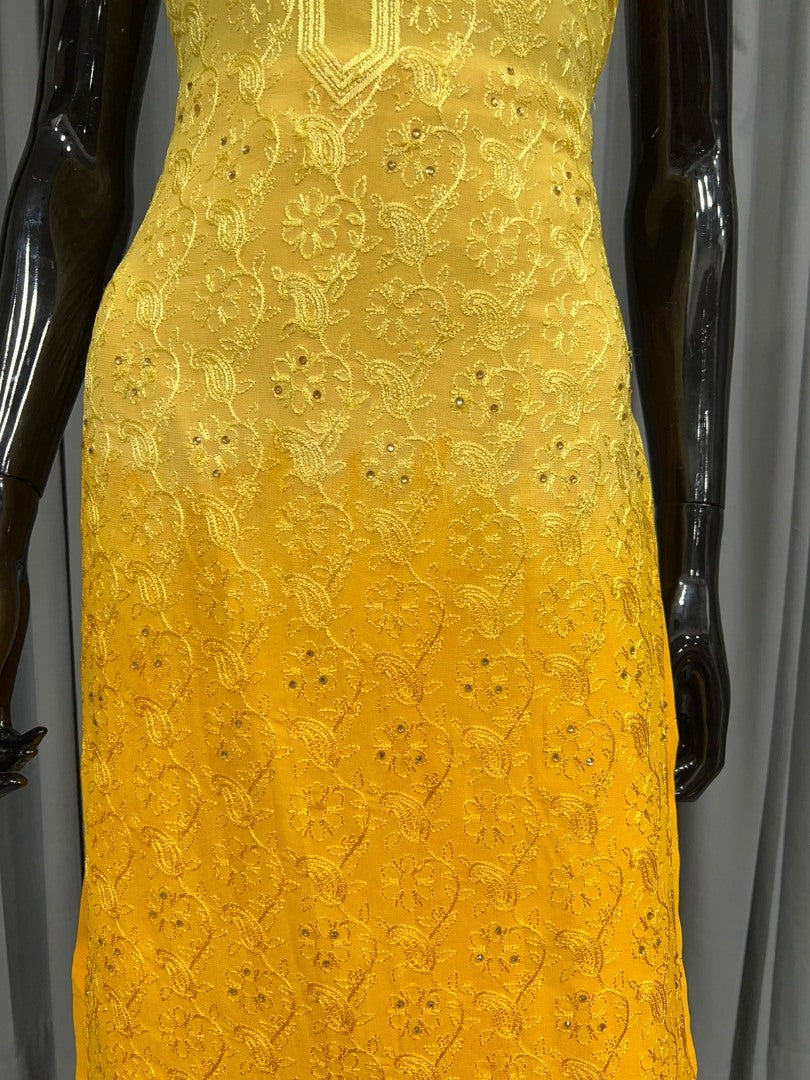 Yellow georgette embroidery work sharara suit for haldi ceremony