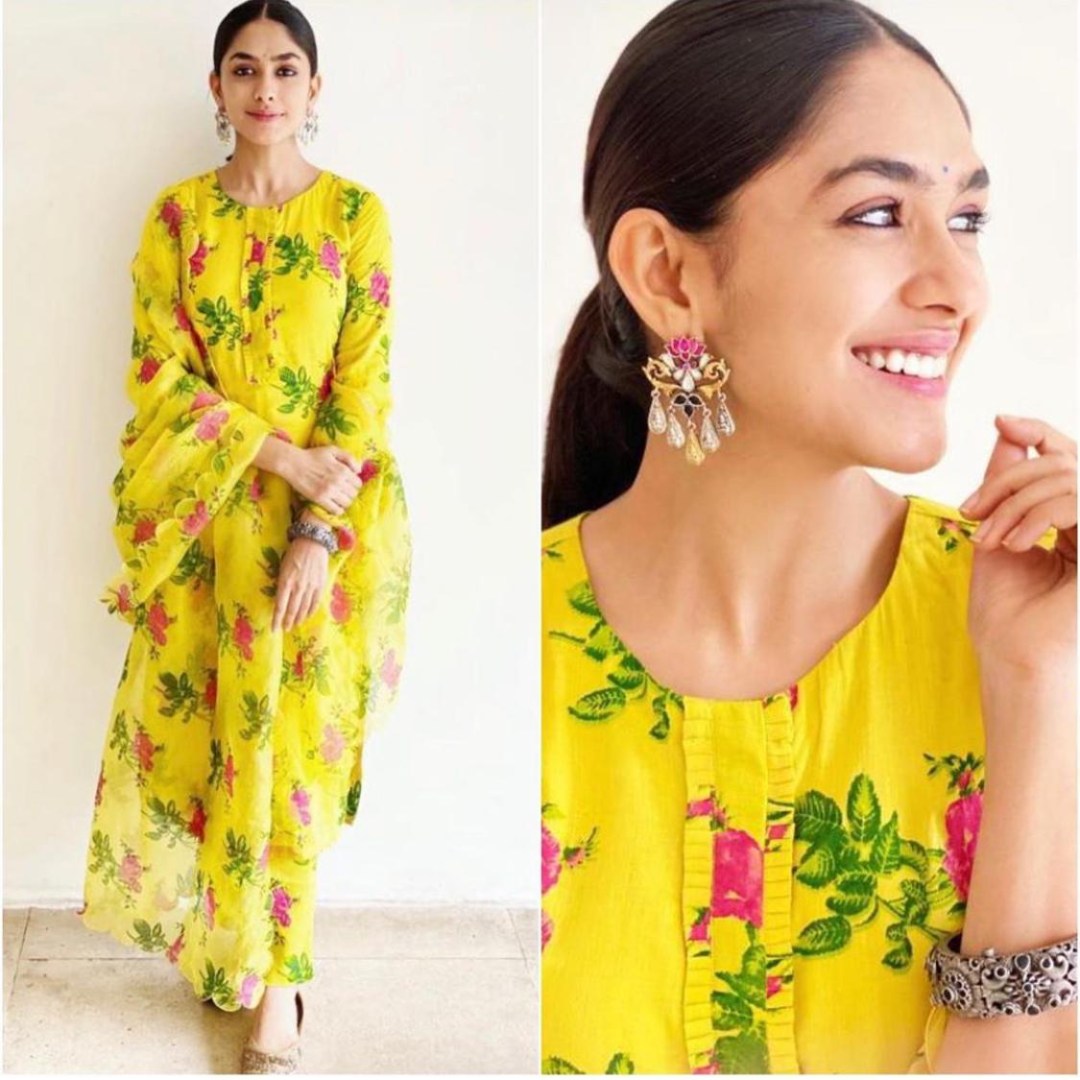 Yellow georgette floral printed plazzo suit