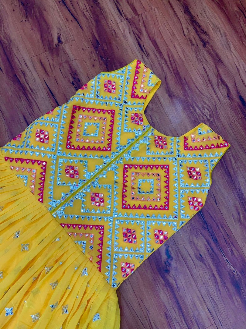 Yellow georgette heavy multi thread work ethnic jumpsuit