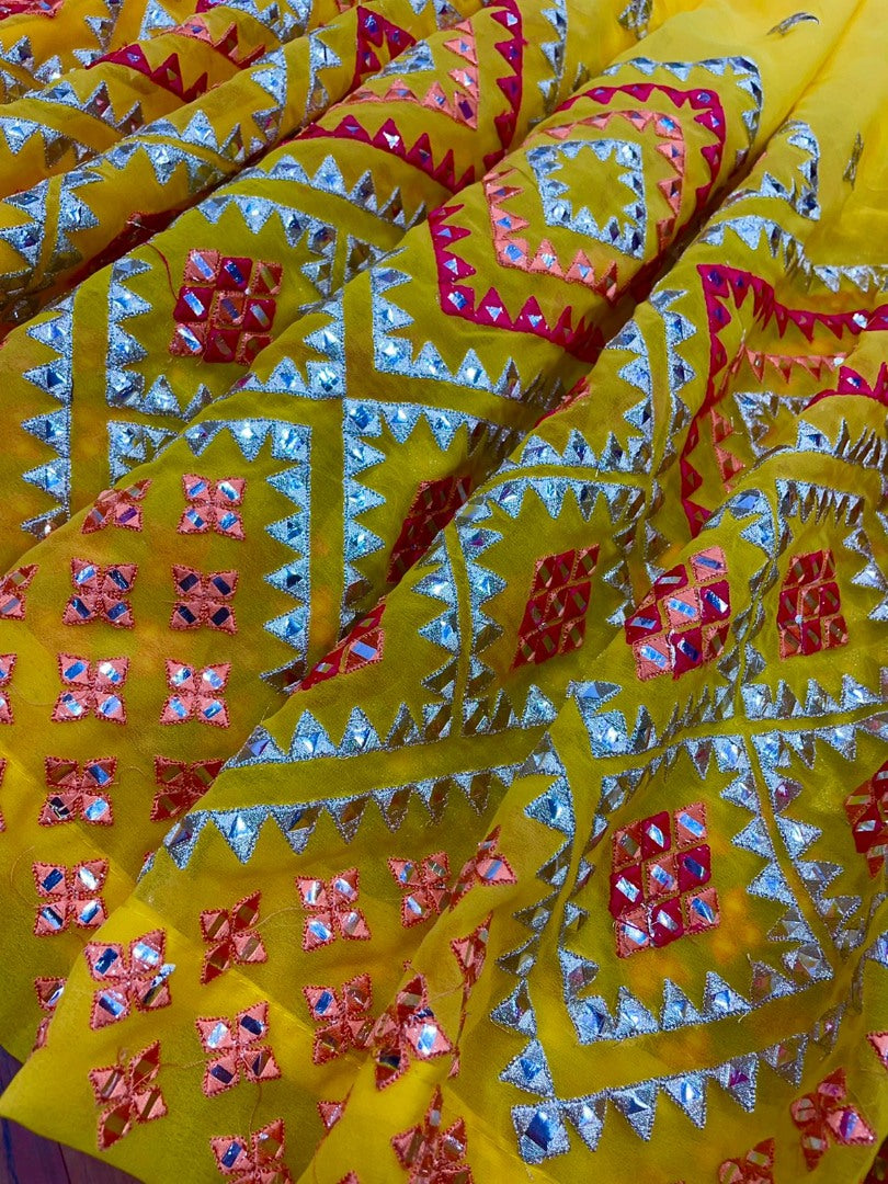 Yellow georgette heavy multi thread work ethnic jumpsuit