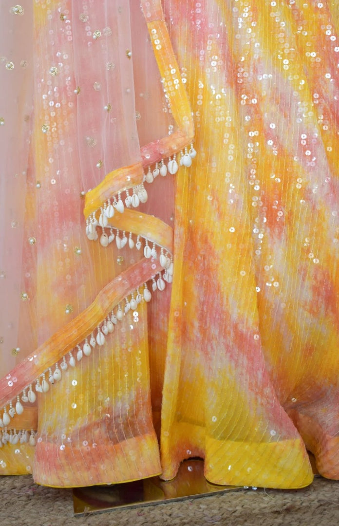 Yellow georgette printed and sequence work lehenga choli