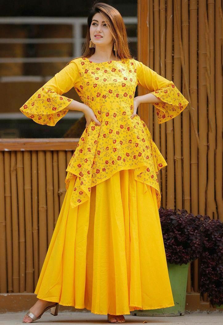 Yellow heavy georgette embroidered work crop top